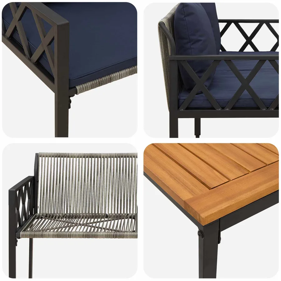 Ensemble de meubles d'extérieur 4 pcs Gris et bleu marine - 10