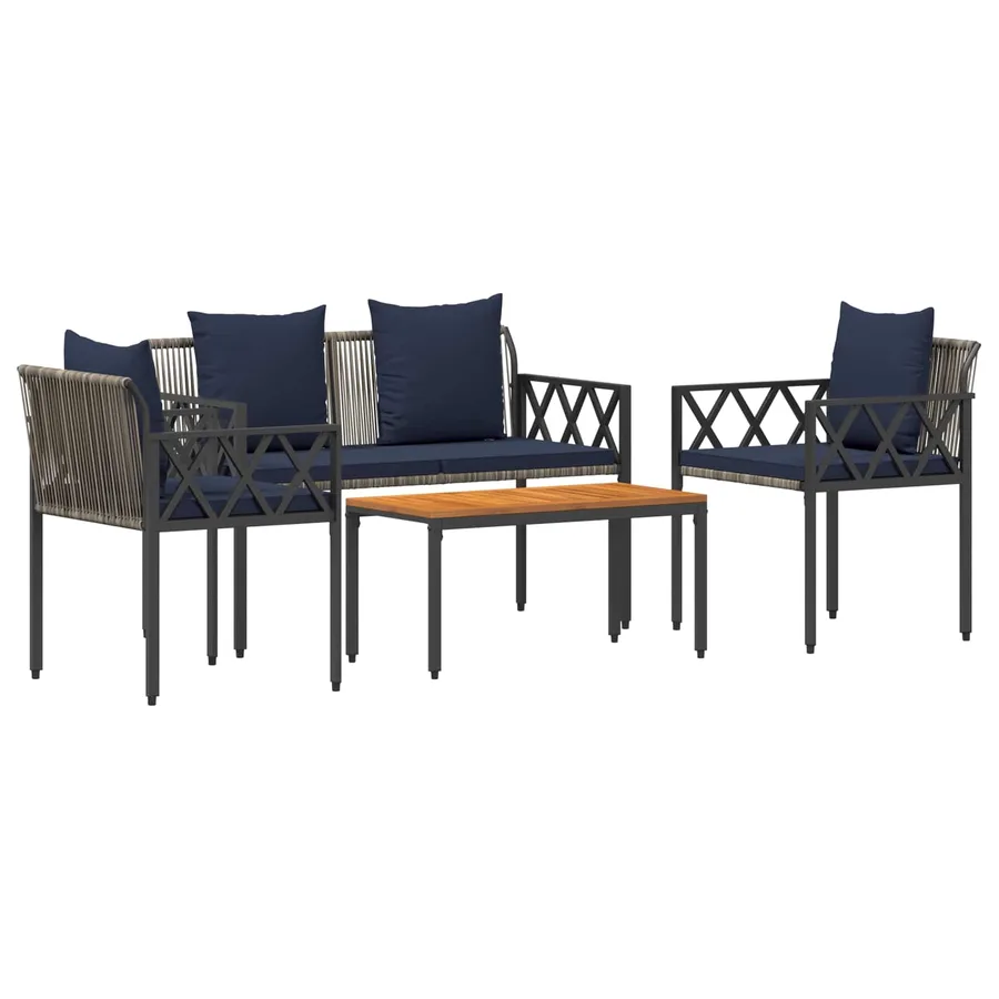 Ensemble de meubles d'extérieur 4 pcs Gris et bleu marine - 2