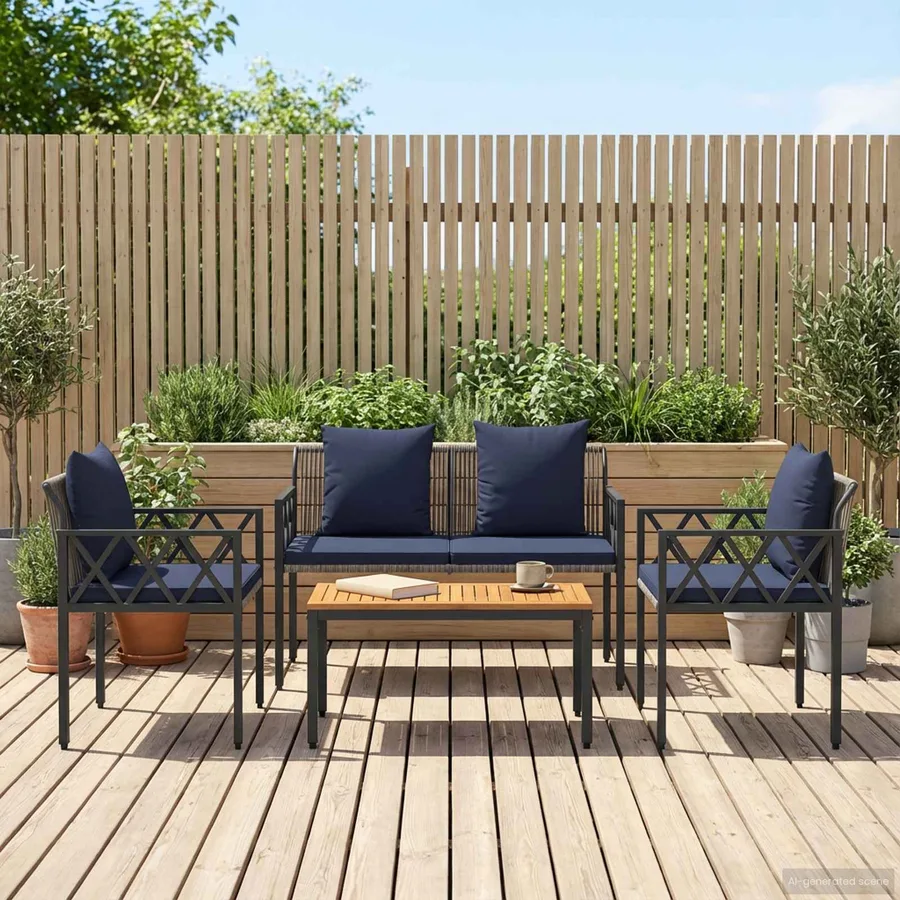 Ensemble de meubles d'extérieur 4 pcs Gris et bleu marine - 3