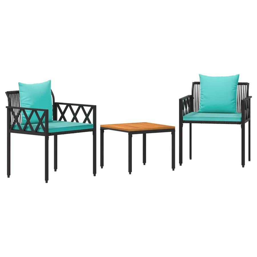 Ensemble de meubles d'extérieur 3 pcs Noir et turquoise - 2