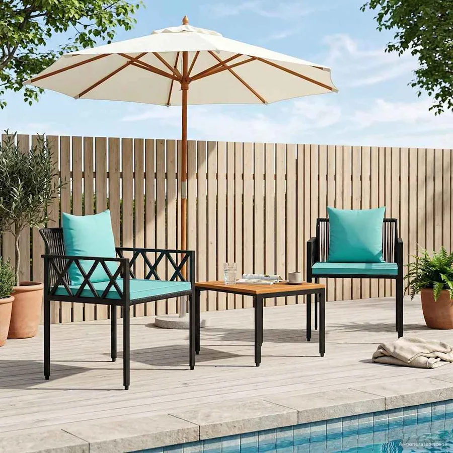 Ensemble de meubles d'extérieur 3 pcs Noir et turquoise - 3