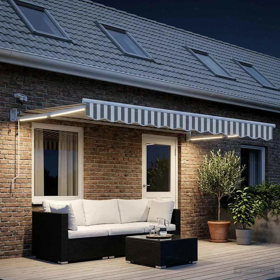 Auvent rétractable électrique Gris clair et blanc - 3