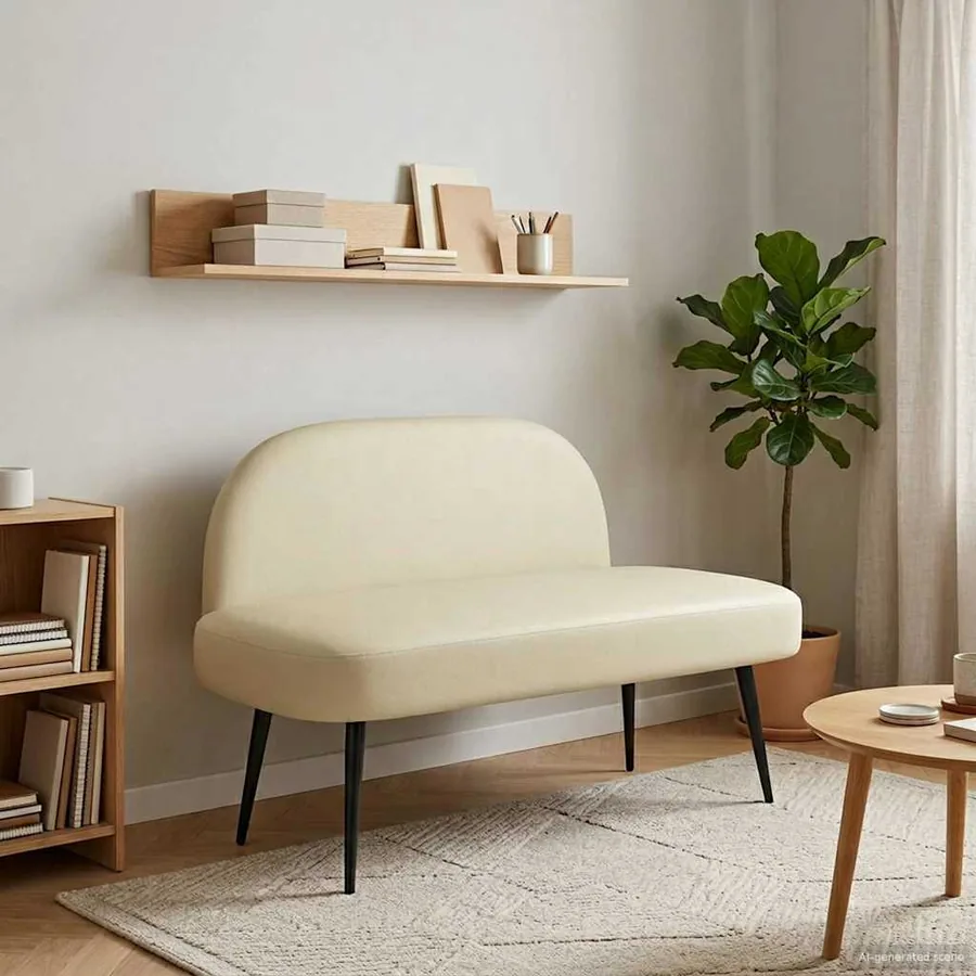 Banc rembourré avec dossier Crème 110 x 60 x 76 cm Simili cuir