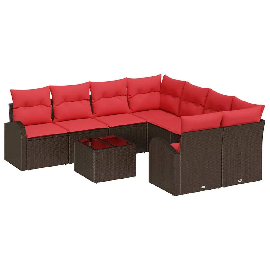 Ensemble de Canapés avec coussin 9 pcs Beige et Rouge polyrotin - 2