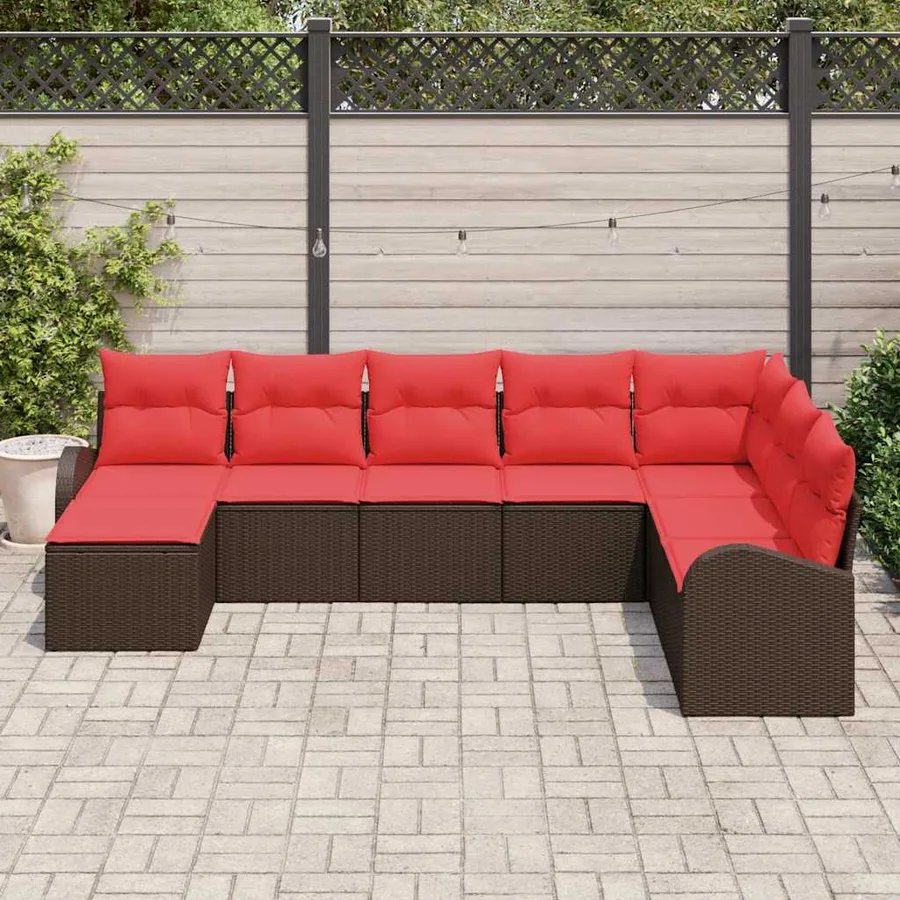 Ensemble de Canapés 8 pcs Marron et rouge polyrotin - 3