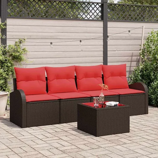 Ensemble de canapé de jardin 5 pcs Beige et Rouge polyrotin