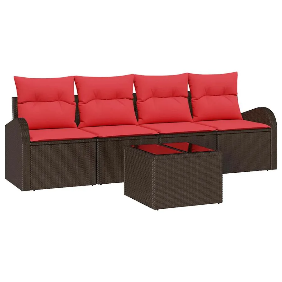 Ensemble de canapé de jardin 5 pcs Beige et Rouge polyrotin - 2