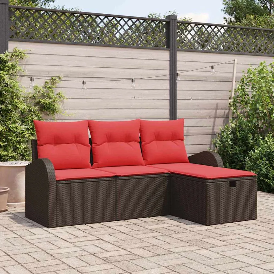 Ensemble de canapé de jardin 4 pcs Marron polyrotin