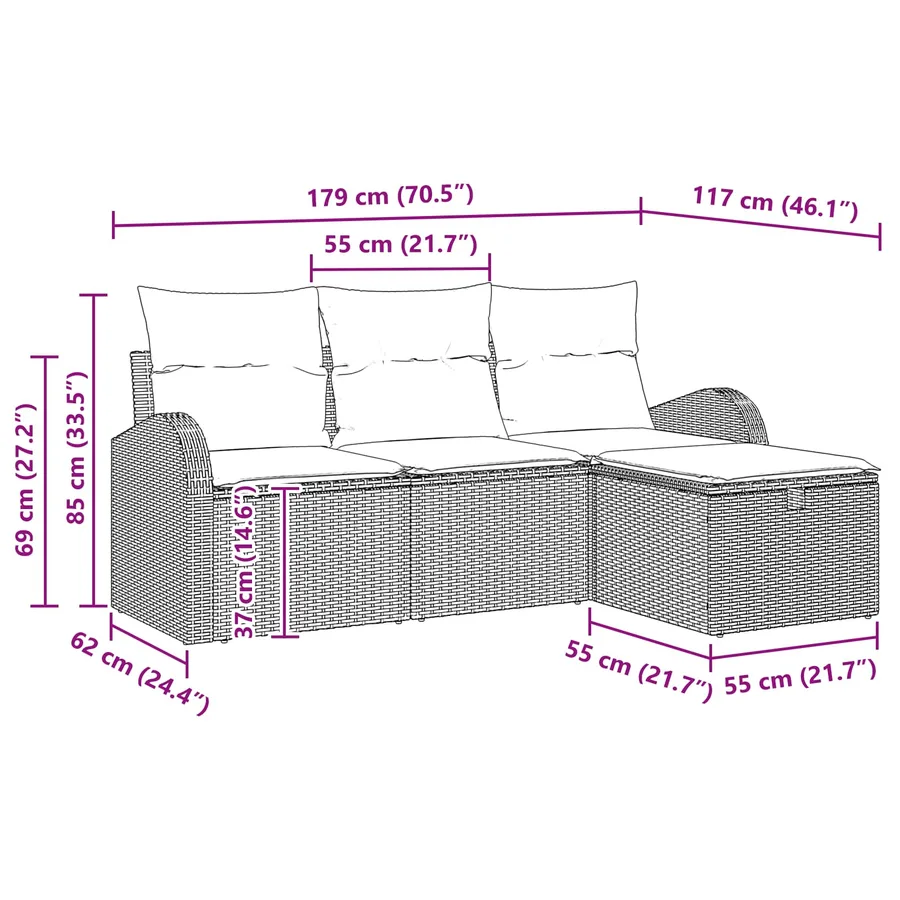 Ensemble de canapé de jardin 4 pcs Marron polyrotin - 12