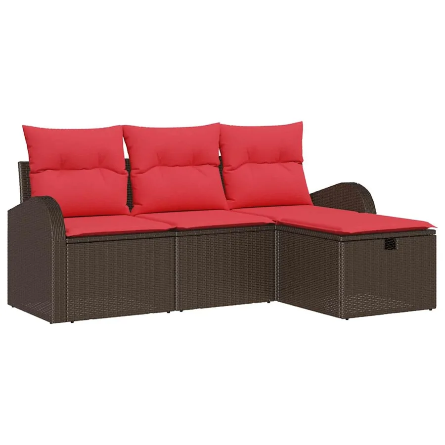 Ensemble de canapé de jardin 4 pcs Marron polyrotin - 2