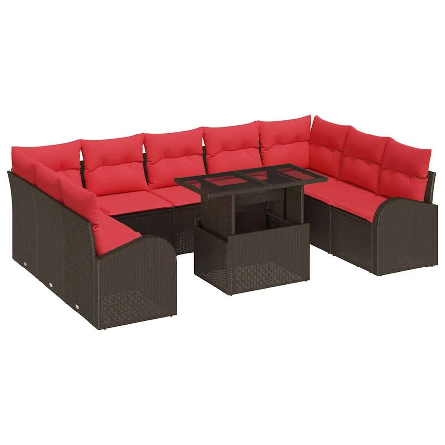 Ensemble de canapé de jardin 10 pcs Marron Poly rotin - 2