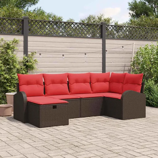 Ensemble de canapé de jardin 6 pcs Marron polyrotin