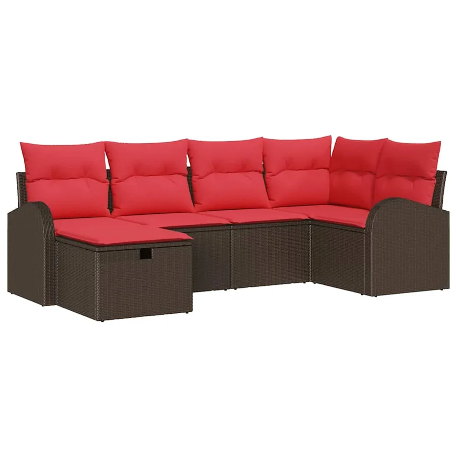 Ensemble de canapé de jardin 6 pcs Marron polyrotin - 2