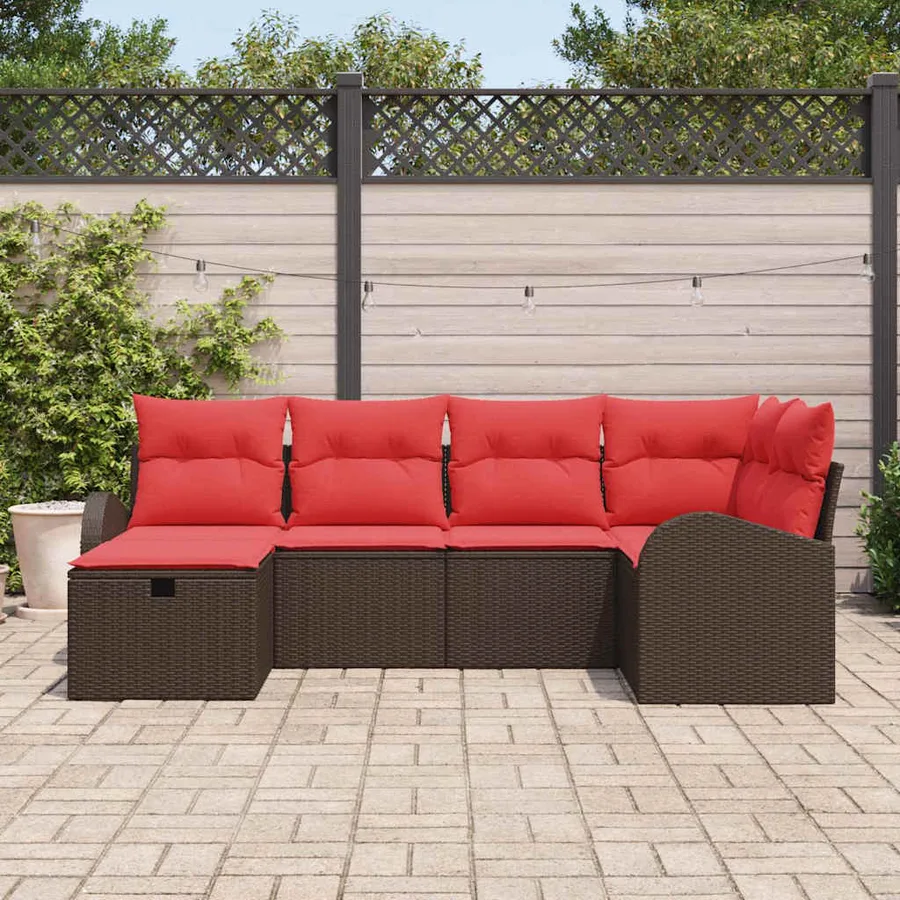 Ensemble de canapé de jardin 6 pcs Marron polyrotin - 3