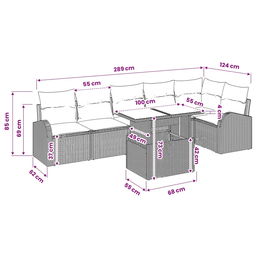 Ensemble de canapé de jardin 7 pcs Marron Poly rotin - 19