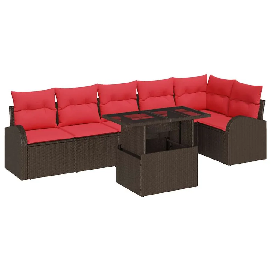 Ensemble de canapé de jardin 7 pcs Marron Poly rotin - 2