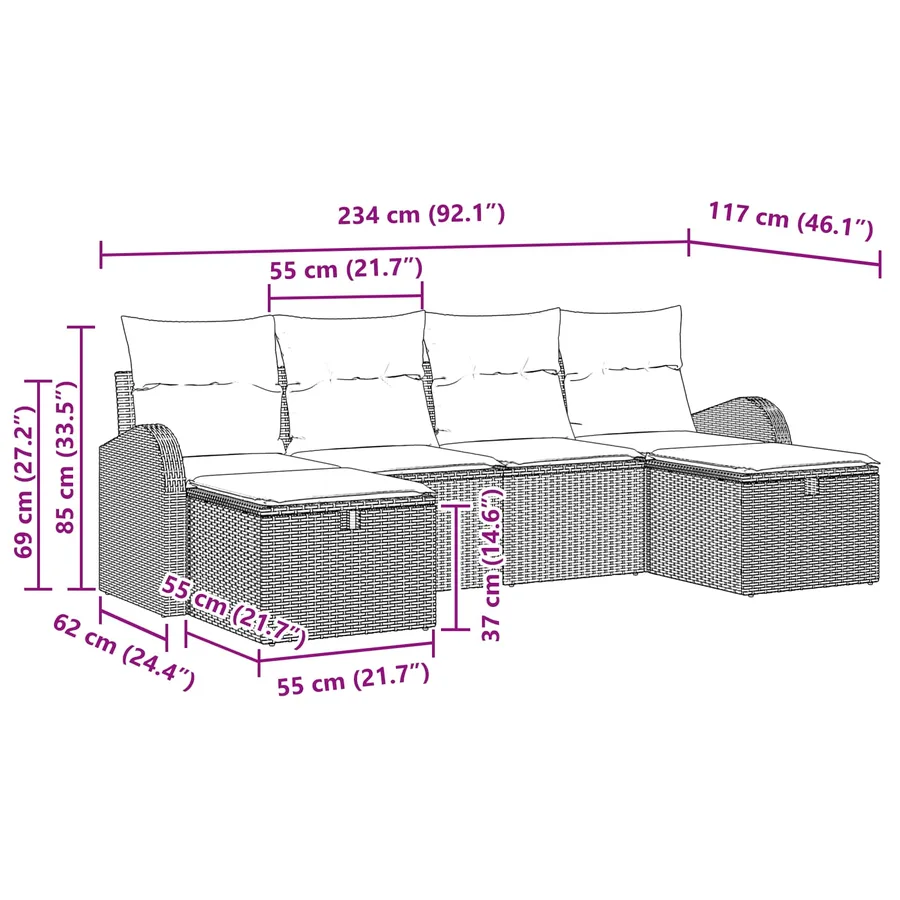 Ensemble de canapé de jardin 6 pcs Marron polyrotin - 12
