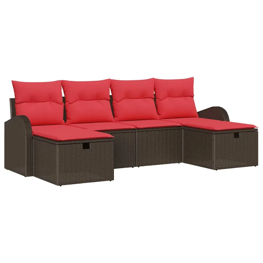 Ensemble de canapé de jardin 6 pcs Marron polyrotin - 2