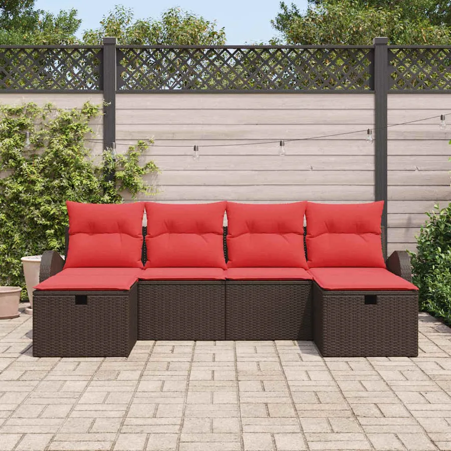 Ensemble de canapé de jardin 6 pcs Marron polyrotin - 3