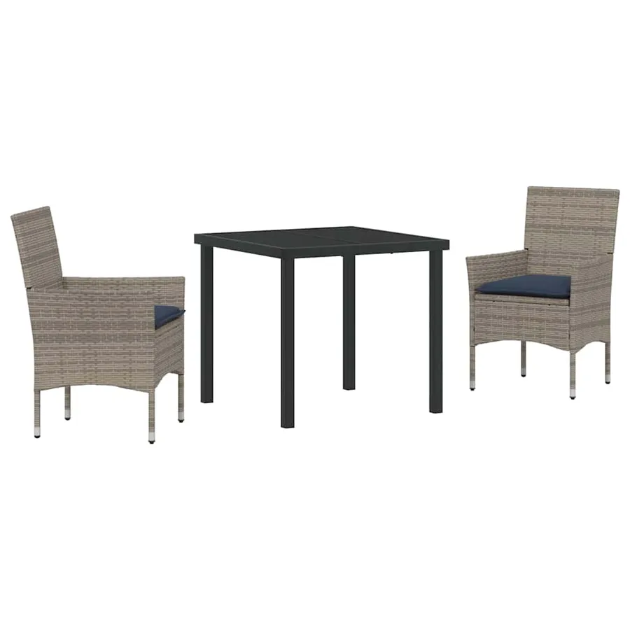 Ensemble table et chaises avec coussin 3 pcs Gris Rotin PE - 2