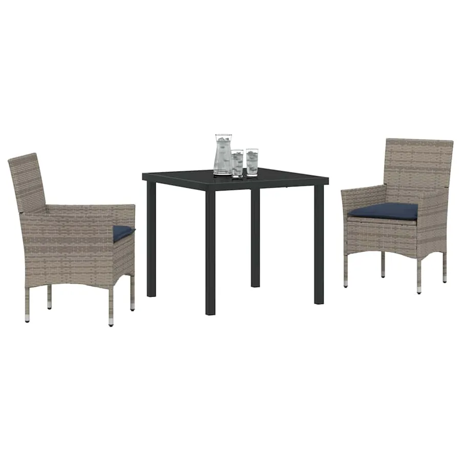Ensemble table et chaises avec coussin 3 pcs Gris Rotin PE - 3