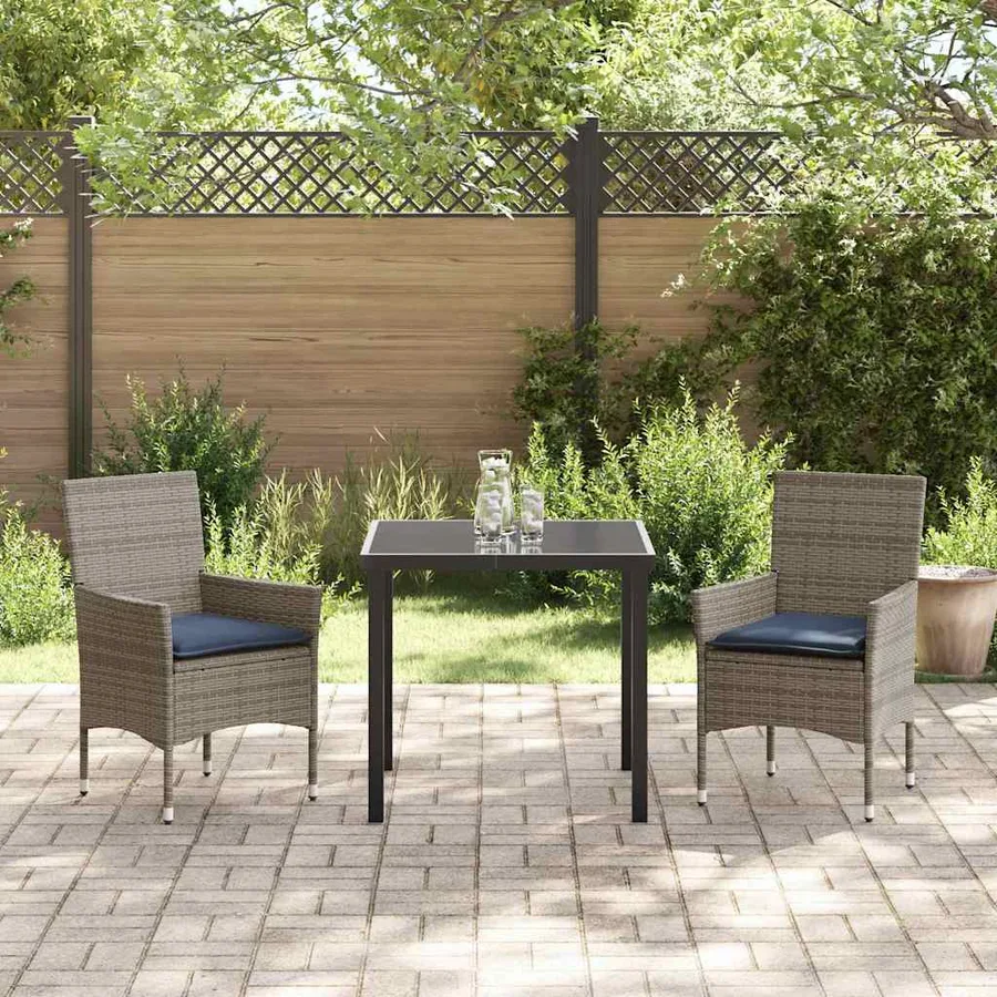 Ensemble table et chaises avec coussin 3 pcs Gris Rotin PE - 4