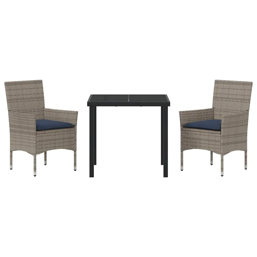 Ensemble table et chaises avec coussin 3 pcs Gris Rotin PE - 7