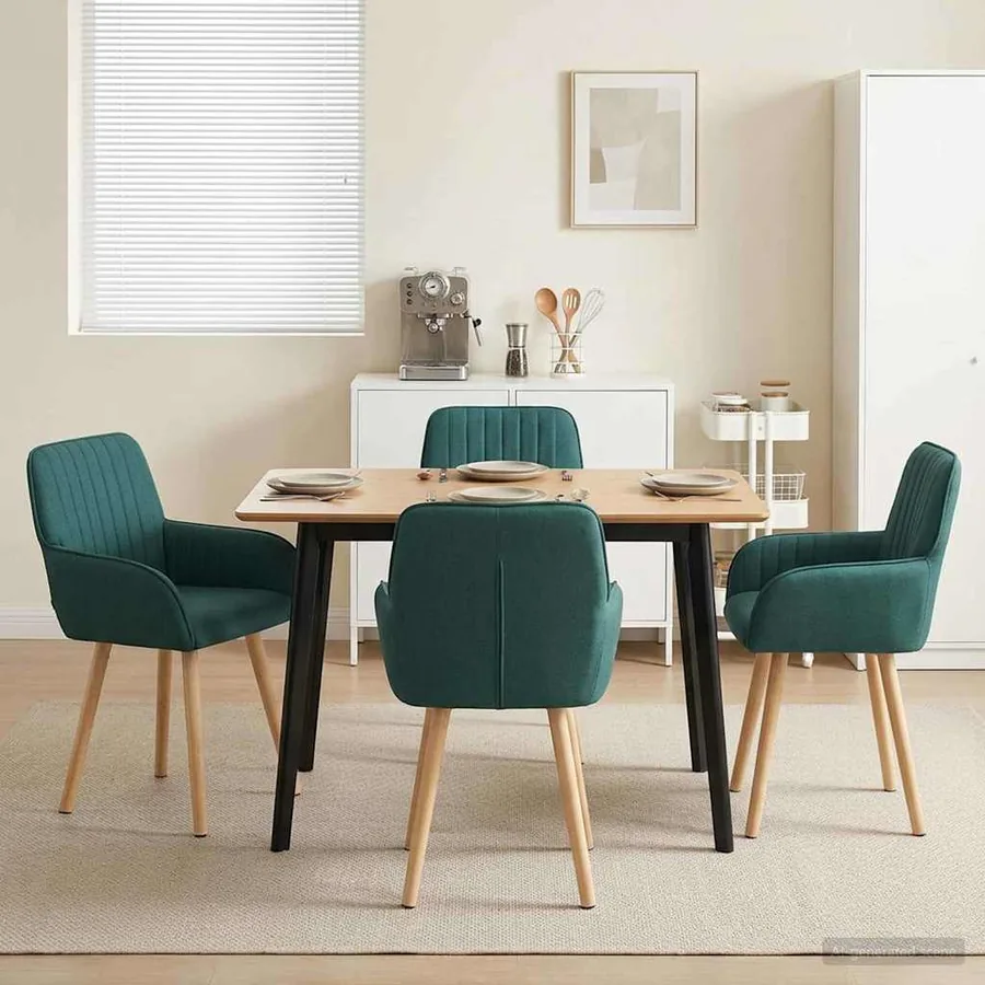 Chaises de salle à manger 4 pcs Tissu Vert foncé