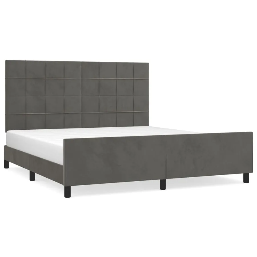 Cadre de lit sans matelas gris foncé velours - 2
