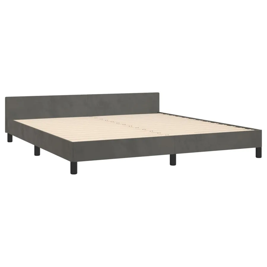 Cadre de lit sans matelas gris foncé velours - 5