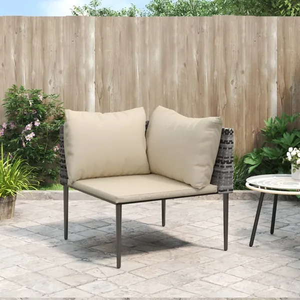 Canapé d'angle de jardin avec coussins gris résine tressée