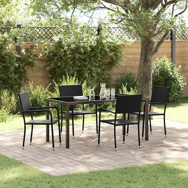 Ensemble de salle à manger pour jardin 5 pcs Noir polyrotin