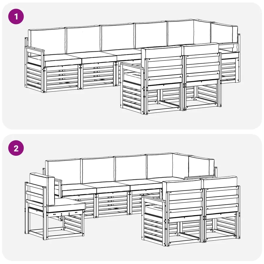 Ensemble de canapés d'extérieur 8 pcs Blanc et gris clair - 7