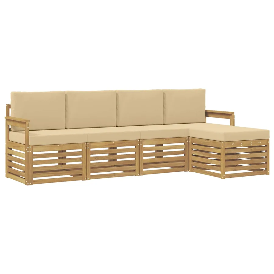 Ensemble de canapés d'extérieur 5 pcs Blanc et Beige - 2