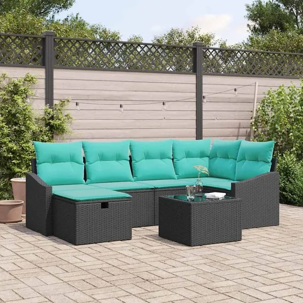 Ensemble de Canapés avec coussin avec stockage Noir polyrotin