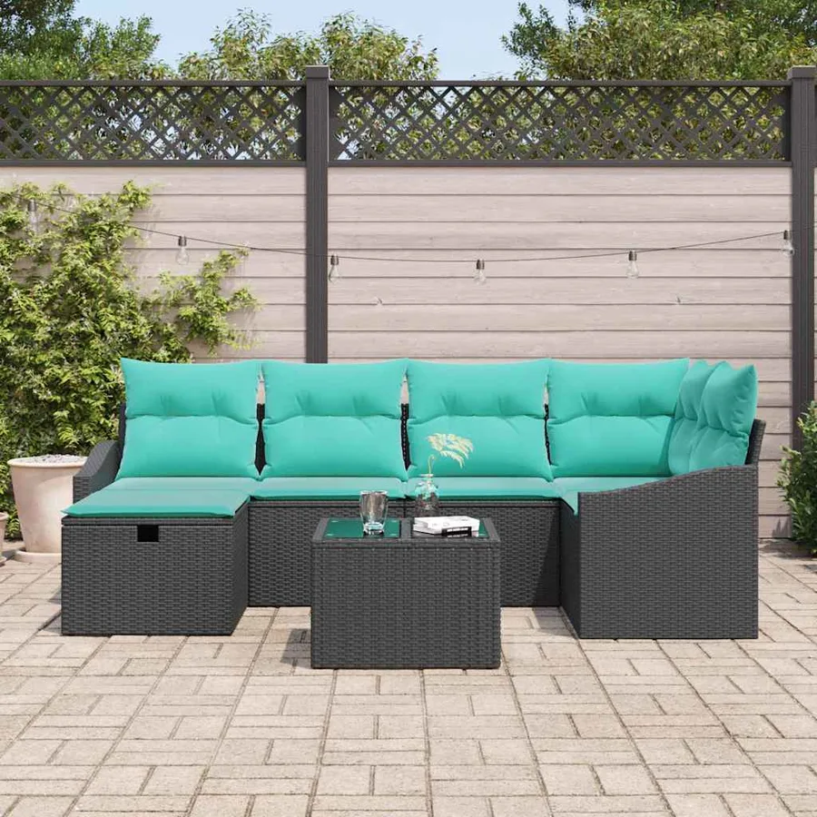 Ensemble de Canapés avec coussin avec stockage Noir polyrotin - 3