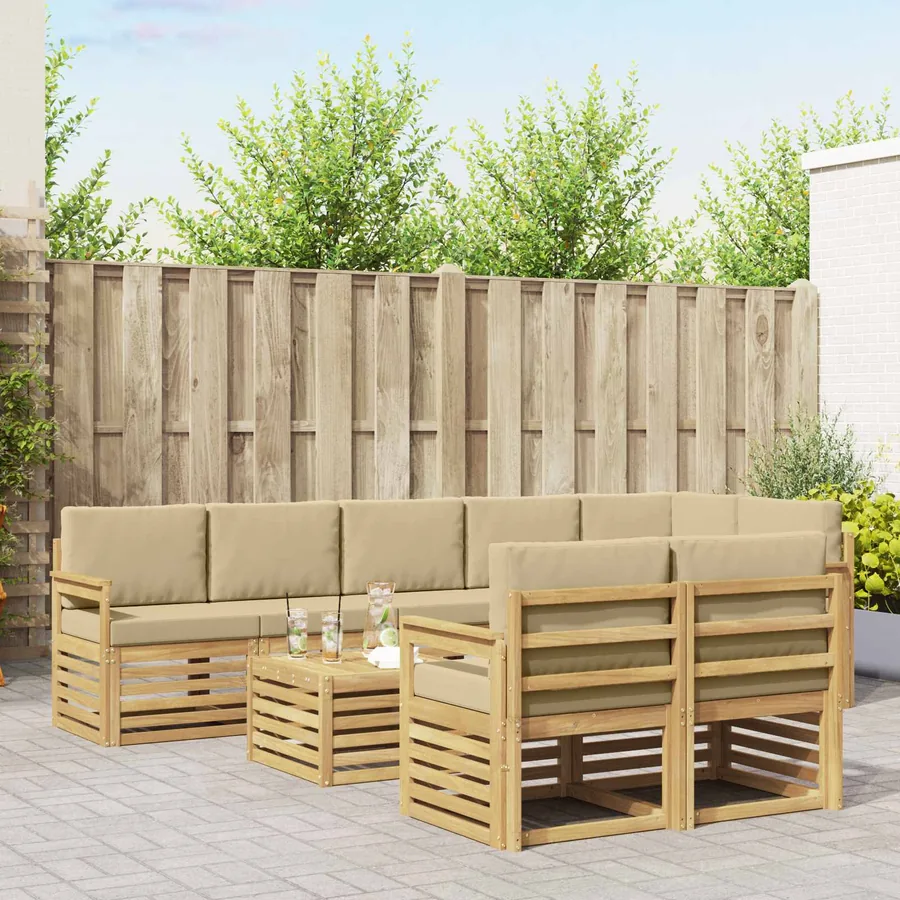 Ensemble de canapés d'extérieur 8 pcs Blanc et Beige