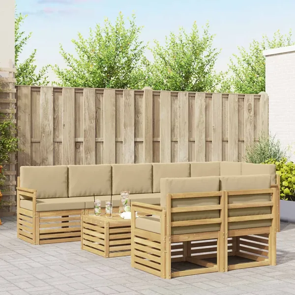 Ensemble de canapés d'extérieur 8 pcs Blanc et Beige