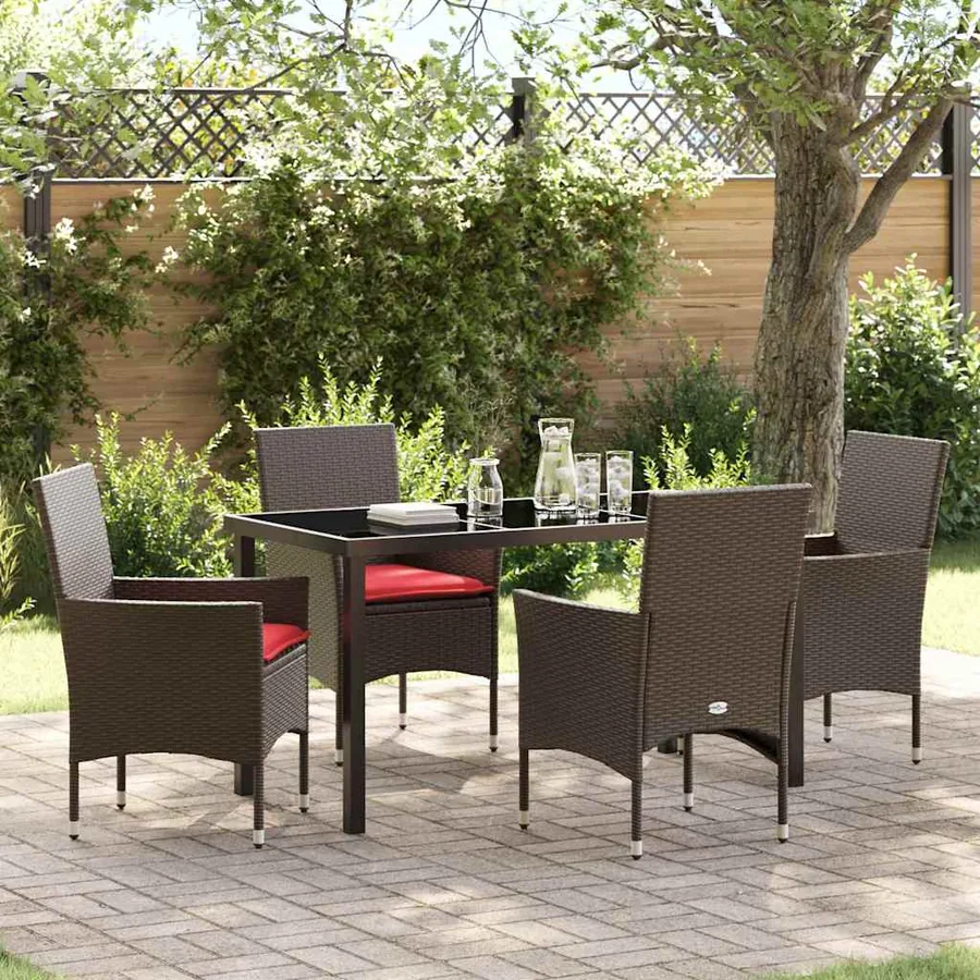 Ensemble table et chaises avec coussin 5 pcs Marron Rotin PE