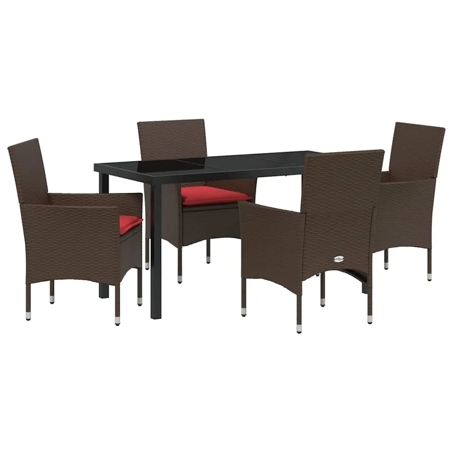 Ensemble table et chaises avec coussin 5 pcs Marron Rotin PE - 2