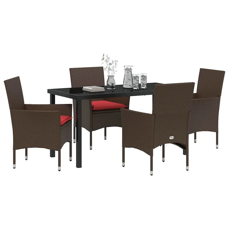 Ensemble table et chaises avec coussin 5 pcs Marron Rotin PE - 3