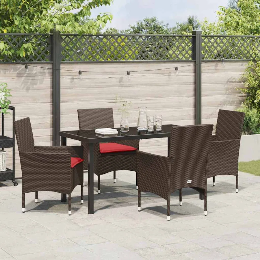 Ensemble table et chaises avec coussin 5 pcs Marron Rotin PE - 4