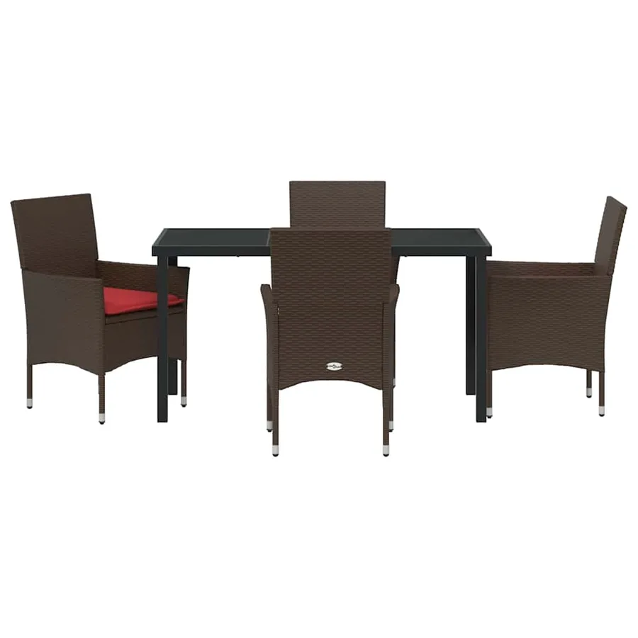 Ensemble table et chaises avec coussin 5 pcs Marron Rotin PE - 7