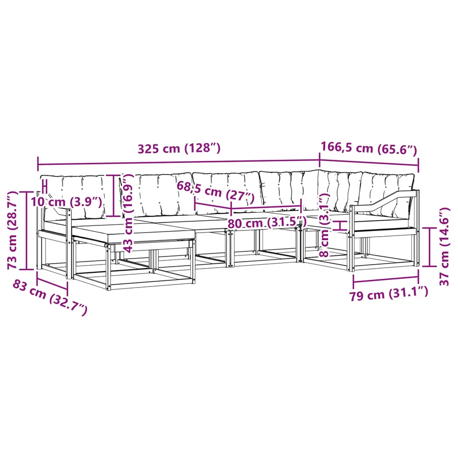 Ensemble de canapés d'extérieur 6 pcs Blanc et gris clair - 8
