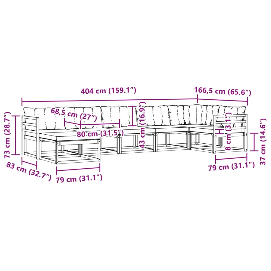 Ensemble de canapés d'extérieur 7 pcs Blanc et gris clair - 11