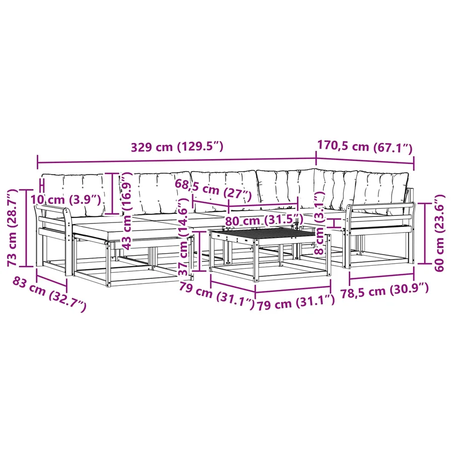 Ensemble de canapés d'extérieur 7 pcs Blanc et gris clair - 11