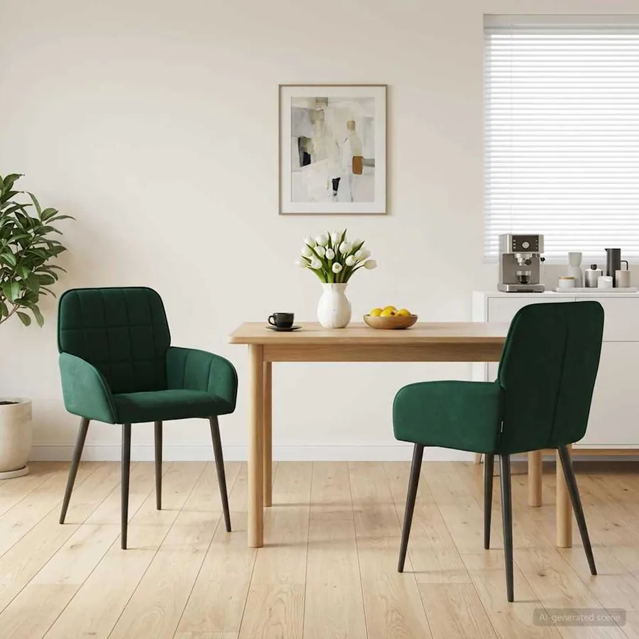 Chaises de salle à manger 2 pcs Velours Vert foncé