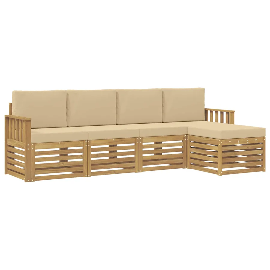 Ensemble de canapés d'extérieur 5 pcs Blanc et Beige - 2