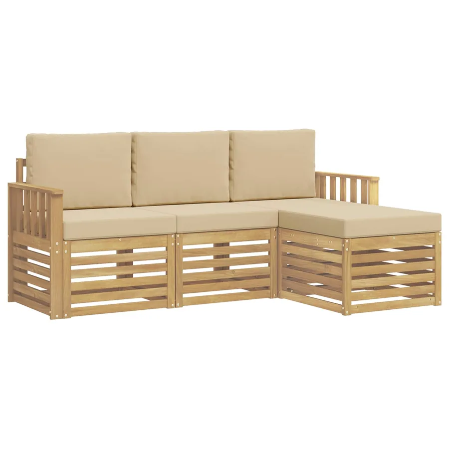 Ensemble de canapés d'extérieur 4 pcs Blanc et Beige - 2