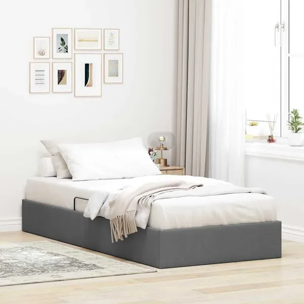 Lit de Rangement avec stockage Gris foncé 203 x 100 cm Tissu